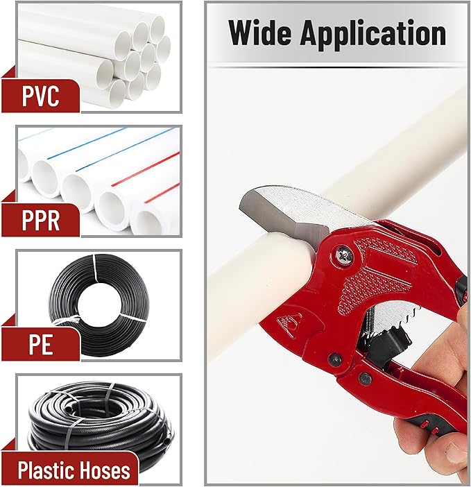 Bates- PVC Pipe Cutter, Cuts up to 1-1/4", Red Ratcheting PVC Pipe Cutter Tool, Pipe Cutters PVC Pipe Shears, Plastic Pipe Cutter, PEX Pipe Cutter, PVC Cutter Tool, PVC Ratchet Cutter