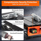 Table Saw for Jobsite 8-inch, 6.7-Amp Copper Motor, Cutting Speed up to 3576RPM, 24T Blade, Compact Portable Table Saw Kit, with Sliding Miter Gauge DIY Woodworking and Furniture Making, Orange