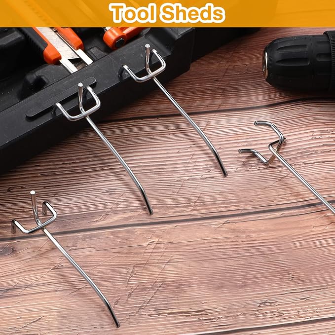 Funrous 100 Pack Peg Board Hooks Stainless Steel Pegboard Hooks Shelving Display Hanging Peg Board Holders for 1/8 and 1/4 Garage Storage Tools Organizer(4 Inch)