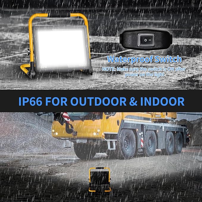 14400LM LED Work Light, 120W Flood Light with 16FT Cord & Switch, Portable Worklight with Stand, 5000K IP66 Waterproof Construction Lighting for Job Site Repairing Workshop Garage