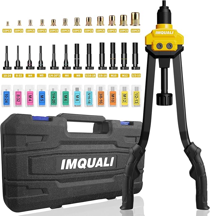 Rivet Nut Tool Rivet Nut Kit, 16" Rivnut Tool Kit with 13 Metric & SAE Mandrels Rivet Nut Assortment Kit with 130 Rivet Nuts, Hand Riveters Nutsert Tool Kit with Durable Blow Molded Case