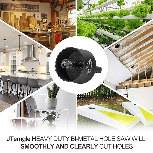 1-25/32 Inch Hole with Saw 9.1mm Triangle Shank Arbor, JTemgle Bi-Metal Hole Saw Heavy Duty Hole Cutting Tool for Cornhole Boards, Recessed Lights, Wood, Plastic, Drywall & Soft Metal