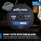 Evolution S14MCS 14" Mitering Chop Saw | Cold Cut Steel Cutting Saw | EVOMAX Intelligent Motor & Blade | 3500+ Cuts | Burr-Free Cuts | Shadow Guide | +/-46° Miter | Soft Start | Reinforced Base