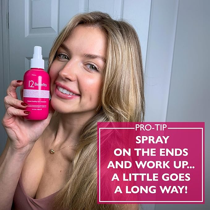 12 Benefits Leave-In Conditioner Spray – Instant Healthy Hair Treatment, Anti-Frizz, Detangles, Strengthens & Repairs, Heat Protection with Quaternium 39 & Silk Fibre Protein, 6 Fl Oz-VeraVaultWomen