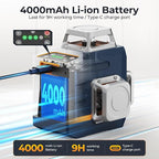 CIGMAN Laser Level Self Leveling 3x360° 3D Green Cross Line for Construction and Picture Hanging, Rechargeable battery, Remote Controller, Magnetic Rotating Stand Included