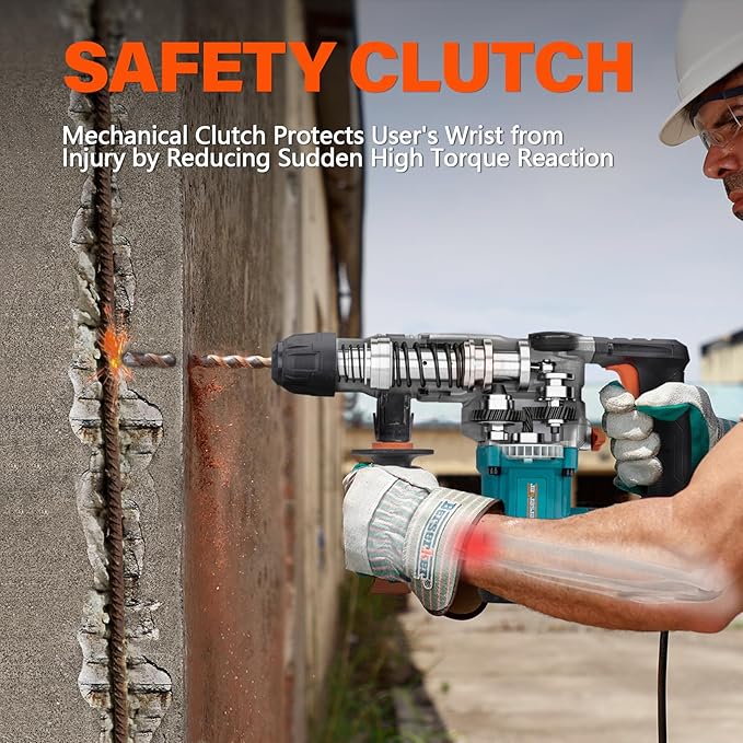 Berserker 1-1/8" SDS-Plus Rotary Hammer Drill with Safety Clutch,9 Amp 3 Functions Corded Rotomartillo for Concrete - Including 3 Drill Bits,Flat Chisel, Point Chisel,Carrying Case