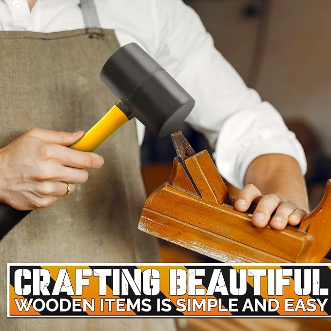 16 Oz Rubber Mallet Hammer - Rubber Hammer Mallet with Durable and Ergonomic Handle, Anti-Vibrating Design For Efficient Work - Good for DIY, Woodworking, Flooring, Camping and More