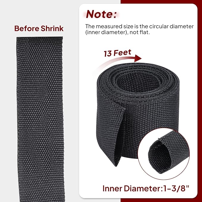 Heat Shrink Braided Sleeving Fabric Tubing 2 in 1 Wiring Harness Tubing Abrasion Resistant Cable Sleeve for Protection Wire/Sheath/Irregular Shape Hose (1-3/8"-13ft)