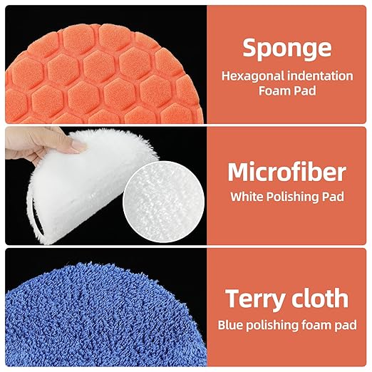 Buffing Polishing Pads 6 Inch - 7Pcs 150mm Face for 6 Inch 150mm Backing Plate, Car Compound Buffing Sponge Pads and Woolen Cutting Polishing Pad Kit for Car Polishing and Waxing
