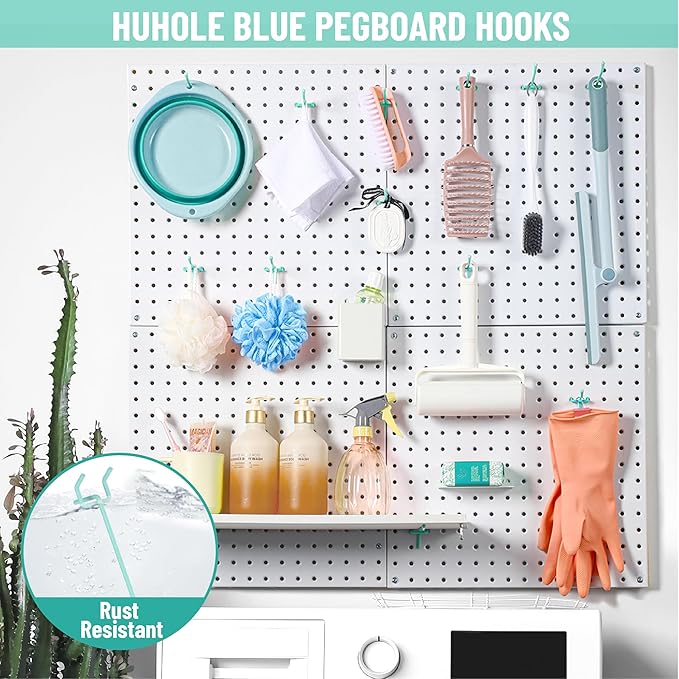 HUHOLE Pegboard Hooks 2 Inch 50PC, Blue Peg Board Hooks, Fit 1/4" or 1/8" Pegboard, Ideal Peg Board Organizer Accessories for Garage Tool Organization, Wall Storage (Blue, 2 Inch)