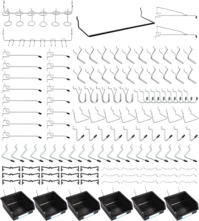 Pegboard Hooks, with Bins, Peg Locks, for Organizing Various Tools, 188 PCS, 80 of Which are Locks