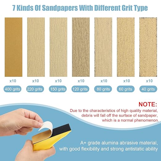 Windspeed 2+70 Pcs Mini Detail Sander, Finger Sanders for Wood Micro Sander for Detail Work Finger Sander for Crafts Small Projects, Include 40 60 80 120 150 220 400 Grit Sandpaper