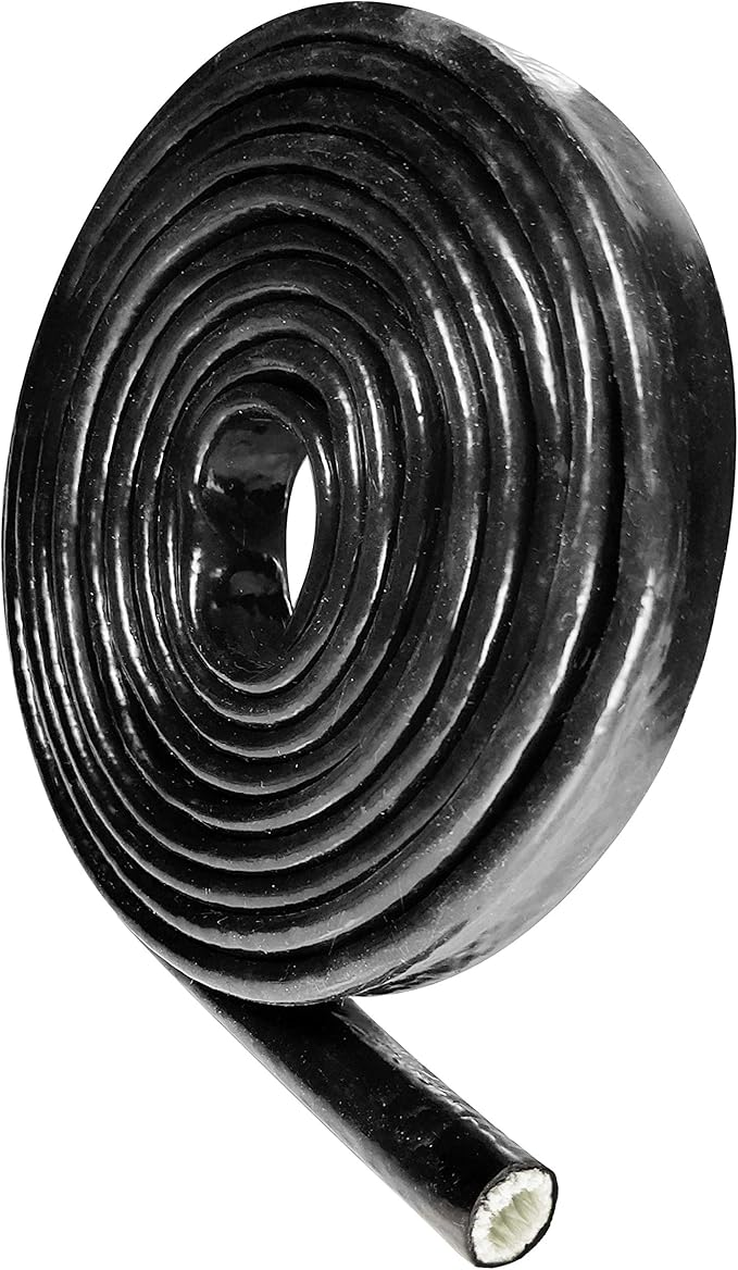 1/2" ID Heat Shielded Fire Thermo Armor Fire Sleeve Silicone Coated Fiberglass for Hose Lines & Electrical Wiring Black, 10 feet