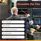 250-Count Reusable 8-inch UV Resistant Nylon Cable Zip Ties, Black