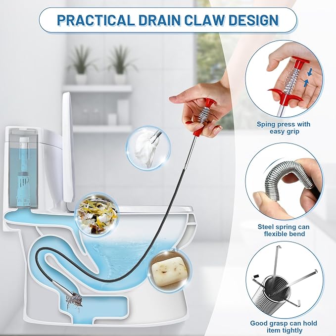 12 Pack Snake Drain Hair Removal Tools, 35.5" Drain Clog Remover, 30" & 50" Steel Shower Snake, 30" Nylon Sink Snake, 59" Sink Unclogger Tool, Sink Cleaner Tool for Toilet, Bathroom, Shower, Kitchen