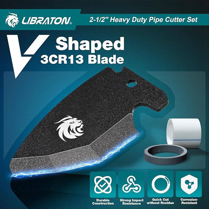 Libraton PVC Pipe Cutter, Up to 2-1/2", Ratchet Pipe Cutter Tool for PEX, PVC, PPR Plastic Hoses Plumbing, Heavy-Duty Pipe Cutter with Deburring Tool Replacement Blade, 2 Adjustable Cutting Ranges