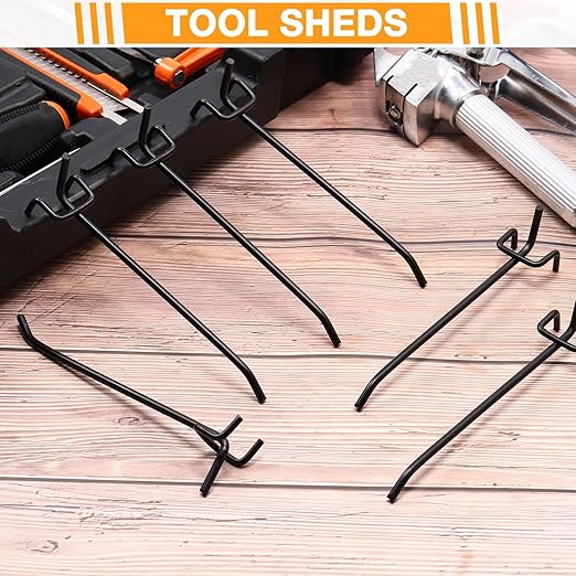 Shimeyao 100 Pcs Peg Board Shelving Hooks Stainless Steel Hanging Board Pegs Wall Display Hooks Bulk for 1/8 1/4 Garage Storage Organizer Accessories(6 Inch,Black)