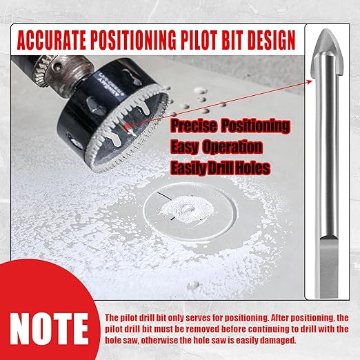 1-9/16 Inch Diamond Hole Saw with Pilot Drill Bit, 1-9/16" Serrated Brazing Tile Hole Saw Diamond Core Drill Bits with Guiding Bit for Ceramic Porcelain Tile Glass Stone Granite Marble