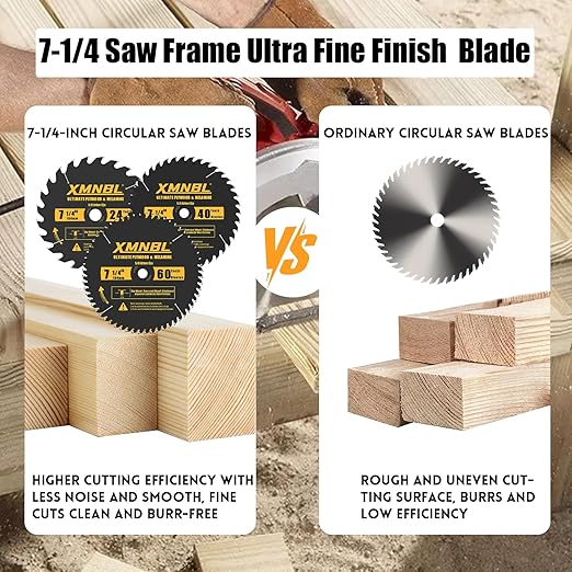 7-1/4 Inch Circular Saw Blade 24T 40T 60T Combination,7-1/4 Saw Frame Ultra Fine Finish Circular Saw Blade,Compatible with DEWALT,Makita,Skil Saw for Wood Plywood Material Cutting,5/8 Inch Arbor