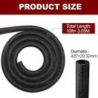 Automotive Wire Loom High Temperature Braided Wire Loom, Split-Sleeve Heat Resistant Wiring Loom Cord Cover for Harness Wires, Self-Wrapping Heavy Duty Sheathing Cable Management Black（10ft-4/5inch ）