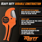 Mutt Tools Professional 2-1/2 Inch PVC Pipe Cutter Tool - Heavy-Duty Ratcheting Pipe Cutter for PVC, CPVC, PEX, ABS Plastic Pipes - Cuts Up to 2.5 Inch Outer Diameter - Plumbing Cutting Tool
