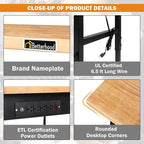 Adjustable Height Workbench, 48" Rubber Wood Top Heavy Duty Workstation with Power Outlets, 2000 LBS Load Capacity Hardwood Worktable for Workshop, Garage, Office, Home, Commercial