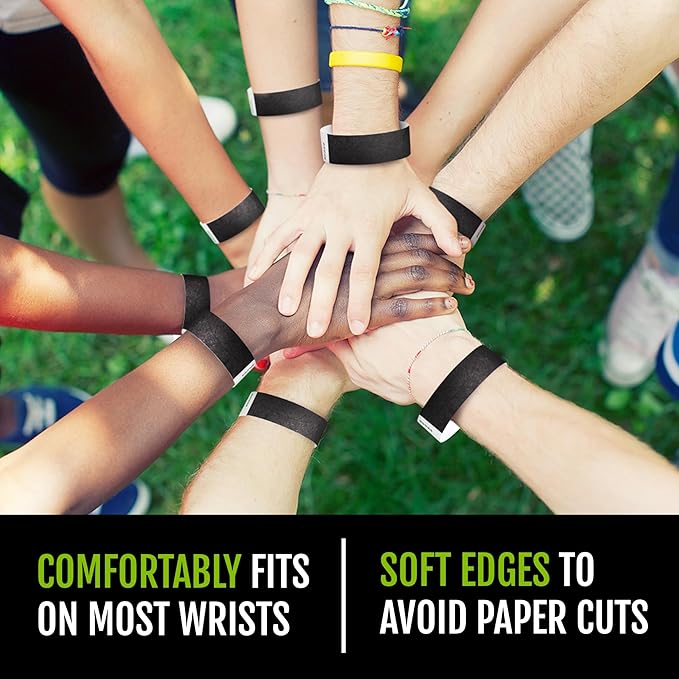 1,000 WristCo Black Tyvek Wristbands for Events - Comfortable Tear Resistant Paper Bracelets ID Wrist Bands for Concerts Festivals Admission Party Identification