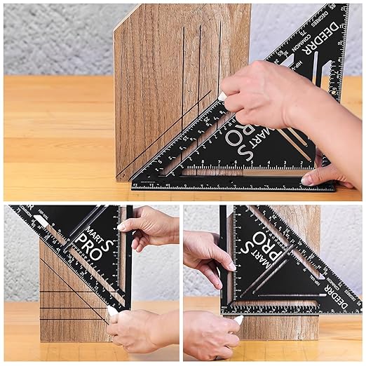 Pro 12 Inch Advanced Carpenter Square-Jig Block -Leve-Accurate Flatwork- Framing Square- Multi-Angle Measuring Tool (90° & 180°) for Carpenters & Architects(Black)