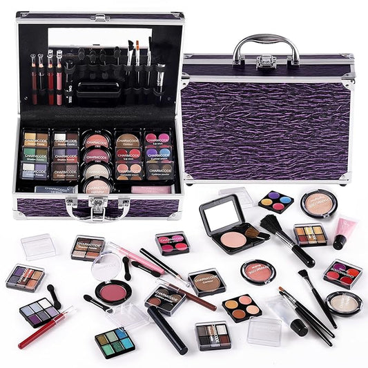 Makeup Kit for Teen Girls & Women Full Kit, Beauty Train Case with Starter Cosmetic Set, Make Up Valentine's Day Gift Box with Eyeshadow,Lipgloss,Highlighter,Blush,Lip&Eye Pencils,Brush & More(Purple)-VeraVaultWomen
