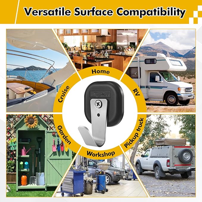 Upgraded Heavy Duty Magnetic Hook, Powerful Magnet Versalite Indoor and Outdoor Tool Towel Brooms Coat Hanger for Cruise Garage RV Workshop Tool Box, Magnet Organize Stainless 304 Hooks, 2 Pack