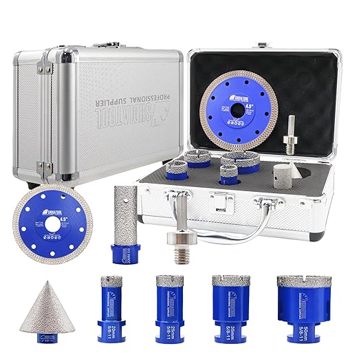 SHDIATOOL Diamond Tile Drill Bits Ki 8pcs, Porcelain Hole Saw Sets, Core Bits Cutter for Drilling Ceramic Marble Granite (20/25/35/50/20MM/2/HEX/4.5")