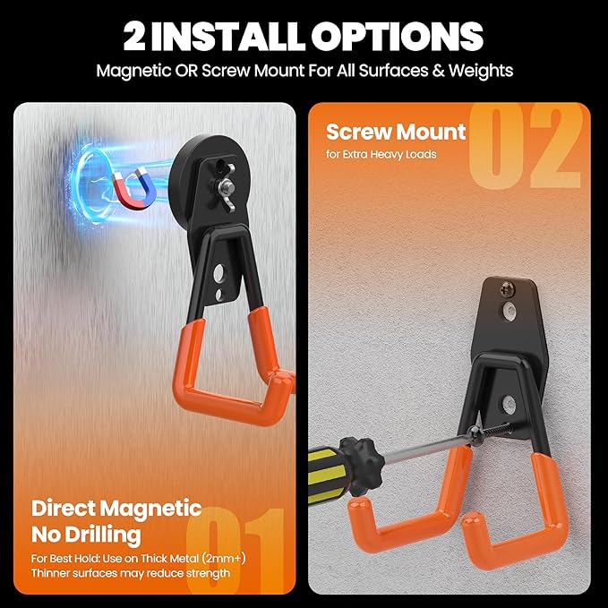 4 Pack Large Heavy Duty Magnetic Hook Extra Strong Magnetic Garage Hooks Big NdFeB Industrial Magnet Hooks Magnetic Utility Storage Holder Organization with Anti-Slip Coating for Hanging Garden Tool
