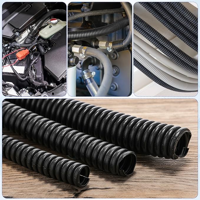 Sasylvia 1/4", 1/2", 3/8" x 500 ft Split Wire Loom Tubing Automotive Wire Loom Assortment Split Cable Sleeves Bulk Flexible Electrical Conduit Protective Kit