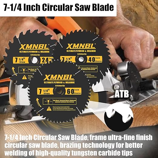 7-1/4 Inch Circular Saw Blade 24T 40T 60T Combination,7-1/4 Saw Frame Ultra Fine Finish Circular Saw Blade,Compatible with DEWALT,Makita,Skil Saw for Wood Plywood Material Cutting,5/8 Inch Arbor