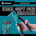 Libraton Rivet Gun Kit, Pop Rivet Gun, Heavy Duty Rivet Tool, Professional Hand Riveter, Manual Riveting Tool with 120 Blind Rivets, 4 HSS Drill Bits, 4 Tool-free Interchangeable Heads
