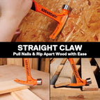 Jorgensen 16 oz Straight Claw Hammer, Rip Claw Hammer with Milled Face & Shock Absorbing Grip, Heavy Duty One-piece Forged Hammer