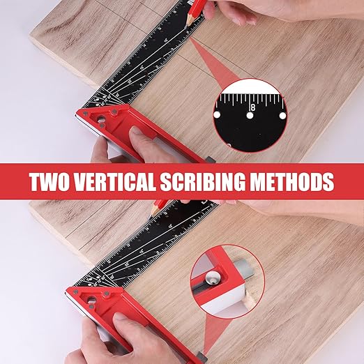 12 Inch Framing Carpenter Square, Woodworking Square Ruler, Try Square Tool, L Square Ruler, Layout Tool, Right Angle Ruler with Retractable Ledge and Scribe Mark Pin