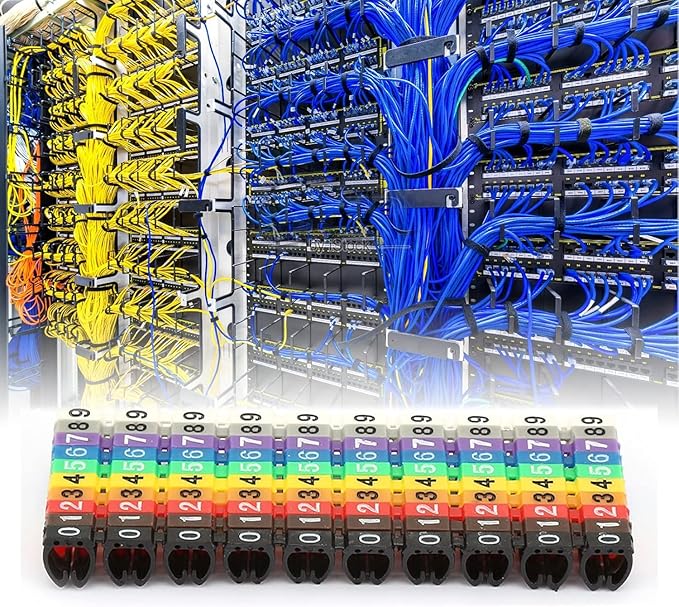 100Pcs Digital Tube Wire Labels Cable Markers Plastic Clip-On Colorful Numbered 0-9 C-Shape for Multi-Type Cables (4mm²)