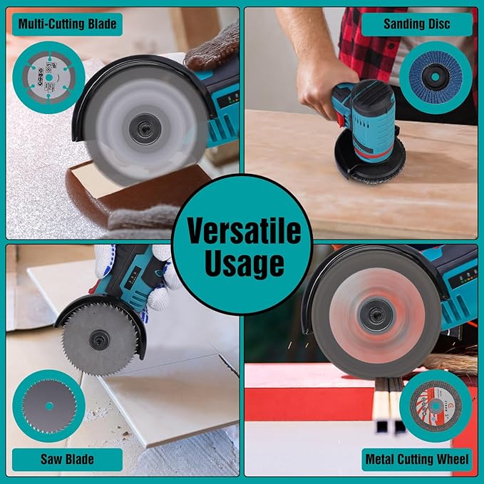 Cordless Angle Grinder Set, 12V 3inch Mini Electric Angle Grinding Tool with 2Pcs 1100mAh Batteries and 7-Cutting Discs, 19000RPM Electric Grinding Tool Handheld Cutter for Metal Wood