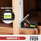Arrow Combination Square, 12-Inch Combo Square with Stainless Steel Ruler, Zinc Alloy Body and Bubble Level for Carpenters and Craftsmen