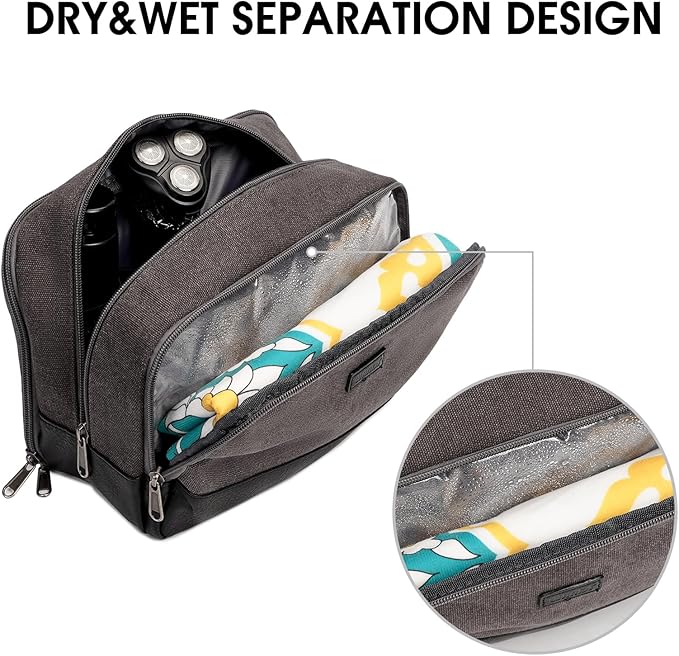 WANDF Travel Toiletry Bag for Men Large Toiletries Shaving Bag Water Resistant Hanging Dopp Kit Travel Accessories Bag for Women Men (Dark Grey)