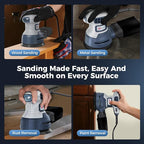 Orbital Random Sander Tool, 360W, 13000 Rpm, 150 * 150Cm, 6 Variable Speeds With Dust Bag, Wood Mouse Palm Hand Sander, Detail Power Rotary Electric Sander, Small Handheld Mini Rotary Sander