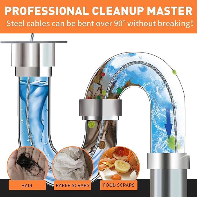 BACOENG 33Ft Drain Auger, Heavy Duty Plumbing Snake with Drill Adapter, Use Manually or Powered for Drain Clog, Shower Sink, Comes with Gloves and Bag (Orange)