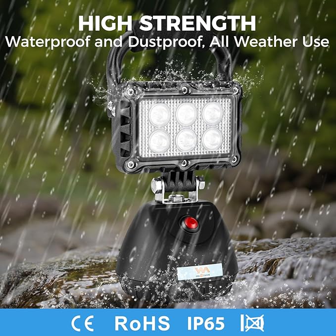 SMA LED 18W Work Light 2400LM Aluminum Alloy Strong Magnetic Waterproof Dustproof Portable Handle Floodlight Suitable for Repair Workshop Garage Construction Site (Black)