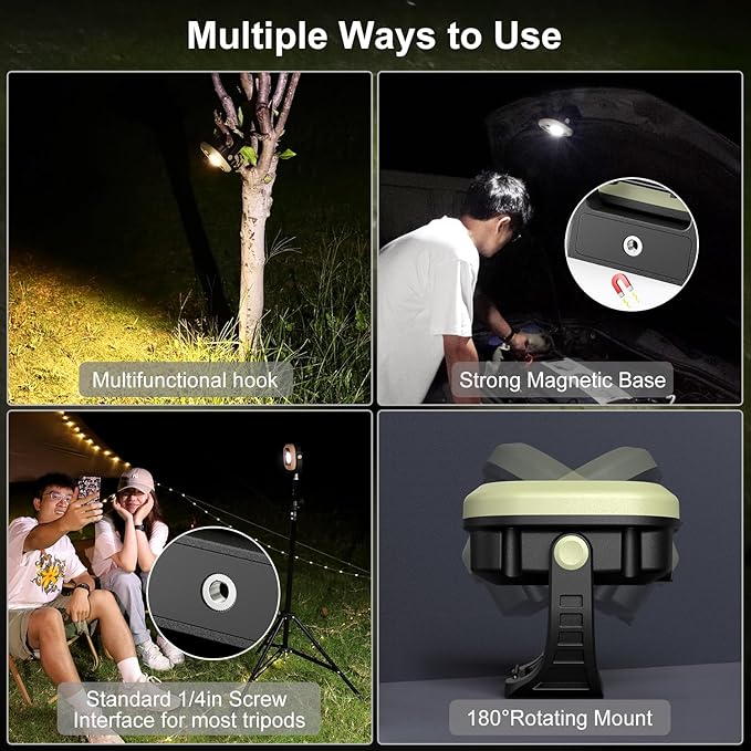klarus WL3 Camping Light Magnetic Work Light, 1500 High Lumens, 13500mAh High Capacity, 6 Light Modes, Rechargeable Portable LED Lights for Work, DIY, Emergency Power Outage, Car Repair & Camping
