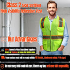 BeautyWill Custom Safety Vest Customized Logo Class 2 High Visibility Reflective Vest with Pockets Construction workwear