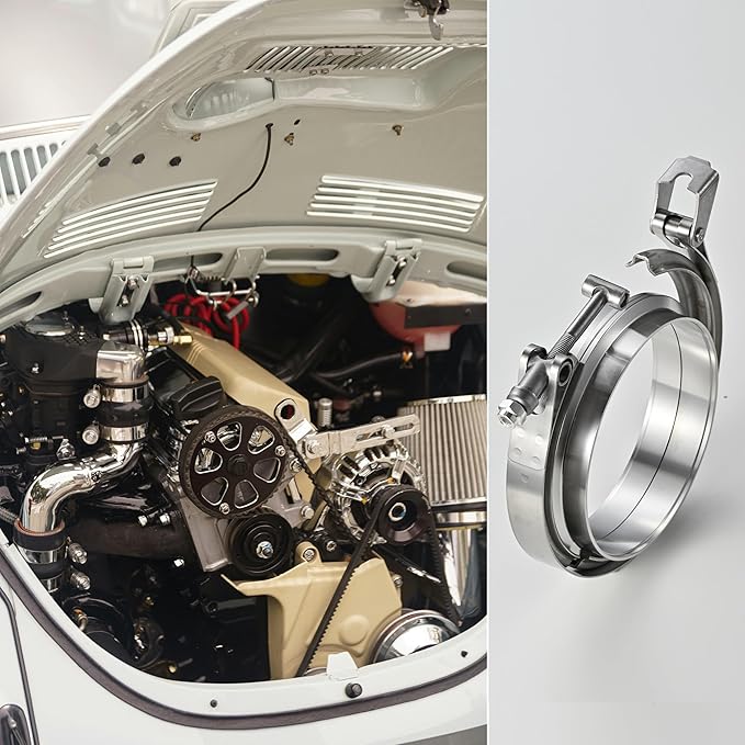 Quick Release Stainless Steel V Band Clamp with Male Female V Band Flange Kit for Exhaust, Turbocharger, Turbo or Downpipe, Sold In 1 Piece (5.0‘’)