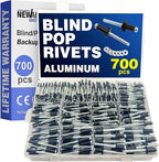 New Age America® 700pcs Blind Pop Rivets & Backup Washers | 3/32" to 1/4" | Black | 14 Sizes | SAE Size Aluminum Rivets & 304 Stainless Steel Backup Washers | Rivet Kit w Steel Mandrel | Labelled Case