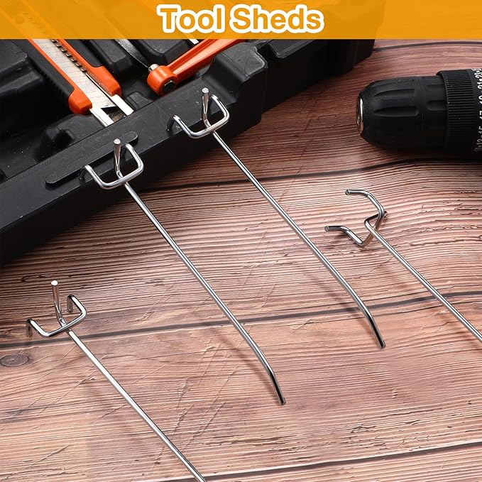 Funrous 100 Pack Peg Board Hooks Stainless Steel Pegboard Hooks Shelving Display Hanging Peg Board Holders for 1/8 and 1/4 Garage Storage Tools Organizer(6 Inch)