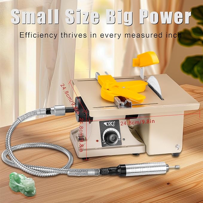 DZQ 69Pcs Accs Mini Table Saw Jewelry Making Polisher w/Flex Shaft Multifunctional Bench Grinder Sander Buffing Machine Woodworking Tool 10,000Rpm 750W